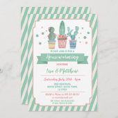 カクタス引っ越し祝いパーティーミントグリーンカッチカップルズ 招待状 (正面/裏面)