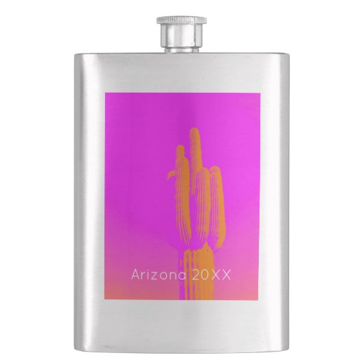 カクタス フォトアート ピンク オレンジ オーダーメイド テキスト 砂漠 フラスク (正面)