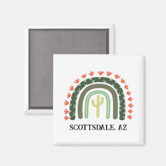 カクタス レインボー モダン デザート サウスウエスト オリジナル テキスト マグネット (正面/裏面)