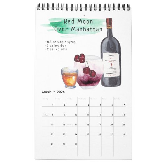 カクテお気に入りのルレシピ|水彩図解入りの、写真付きの色 カレンダー (3月 2026)