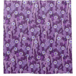 カクティカモフラージュ、フローラルパターンパープルバイオレットパップ シャワーカーテン