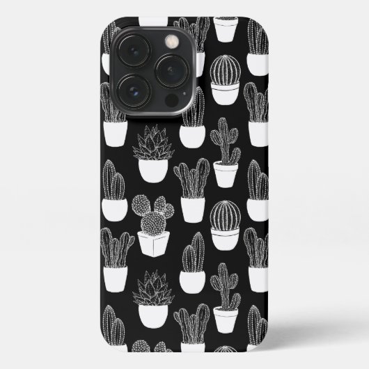 カクティホワイトラインアートパターン iPhoneケース (裏面)