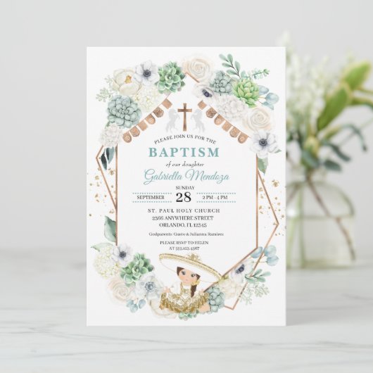 カクティメキシコフローラベビーガールシャルラバプテスマ 招待状 (スタンド正面)