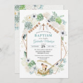 カクティメキシコフローラベビーガールシャルラバプテスマ 招待状 (正面/裏面)