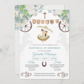 カクティメキシコフローラベビーガールシャルラバプテスマ 招待状 (正面/裏面)