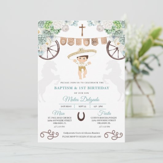 カクティメキシコフローラ男の赤ちゃんシャルロバプテスマ 招待状 (スタンド正面)