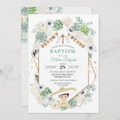 カクティメキシコフローラ男の赤ちゃんシャルロバプテスマ 招待状 (正面/裏面)