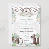 カクティーフローラミントグリーンウェスタンカウボーイ結婚ズ 招待状 (正面)