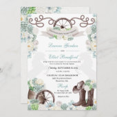 カクティーフローラミントグリーンウェスタンカウボーイ結婚ズ 招待状 (正面/裏面)