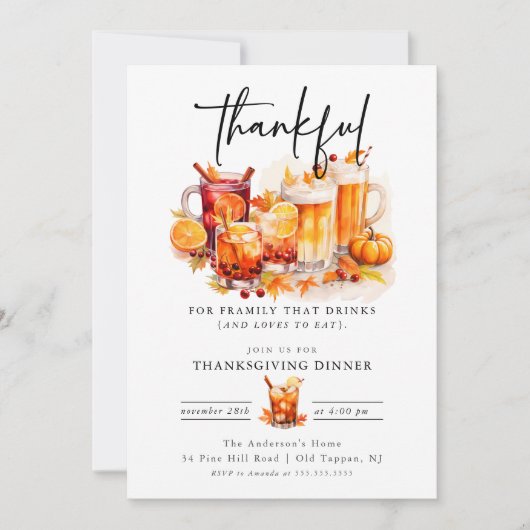 カクテルおもしろい感謝祭ディナー 招待状 (正面)