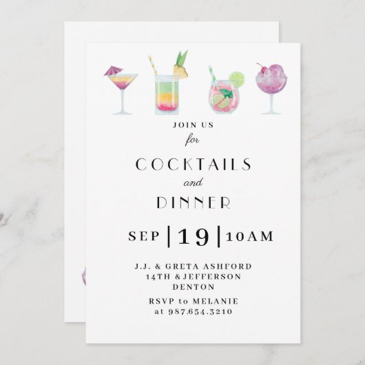 カクテルおよび飲み物のパーティの招待状 招待状 (正面/裏面)