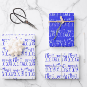 カクテルお洒落ドリンクワインパーティーブルーギフト ラッピングペーパーシート