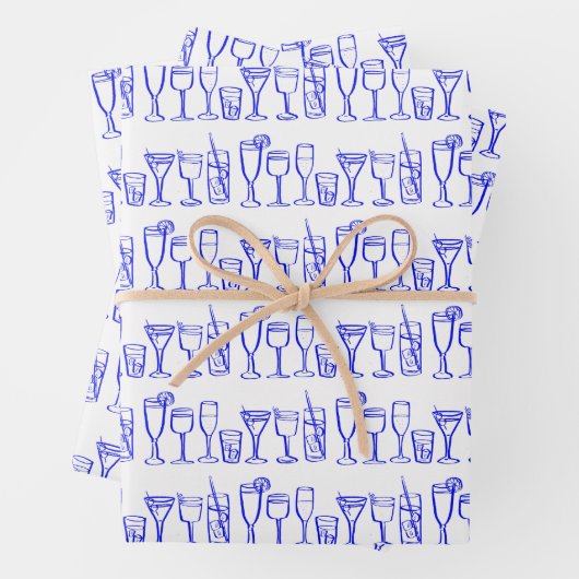 カクテルお洒落ドリンクワインパーティーブルーギフト ラッピングペーパーシート (インサイチュ)