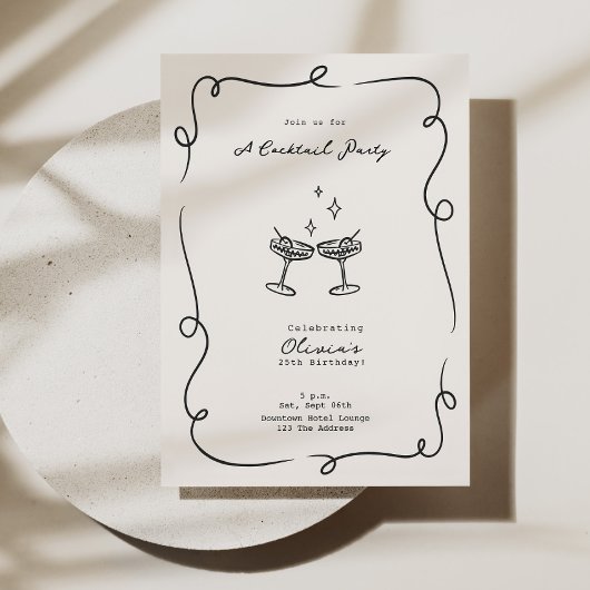 カクテルお洒落ミニマル誕生日パーティー 招待状
