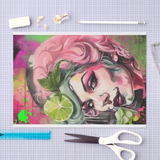カクテルかわいこちゃん – ピンクのMojito Graffiti Decompage 薄葉紙 (クラフト)
