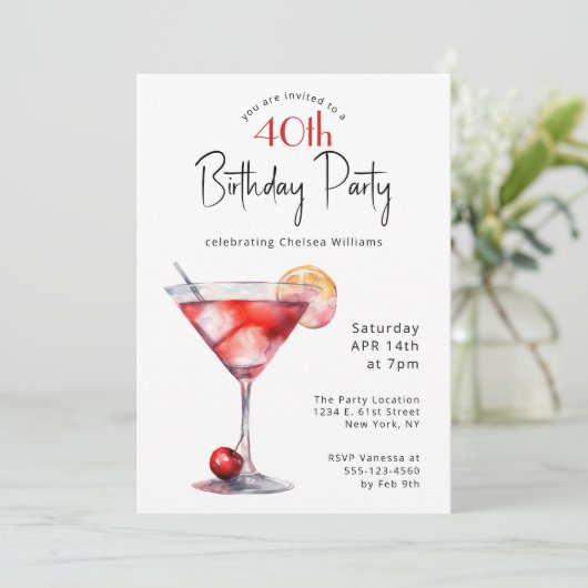 カクテルとおもしろい40歳の誕生日パーティー 招待状 (スタンド正面)