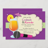 カクテルとカラオケの誕生日パーティー 招待状 (正面/裏面)