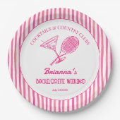 カクテルとカントリークラブのテニスバチェロレッテ ペーパープレート (正面)