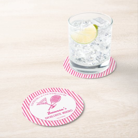 カクテルとカントリークラブのテニスバチェロレッテ ラウンドペーパーコースター (インサイチュ)