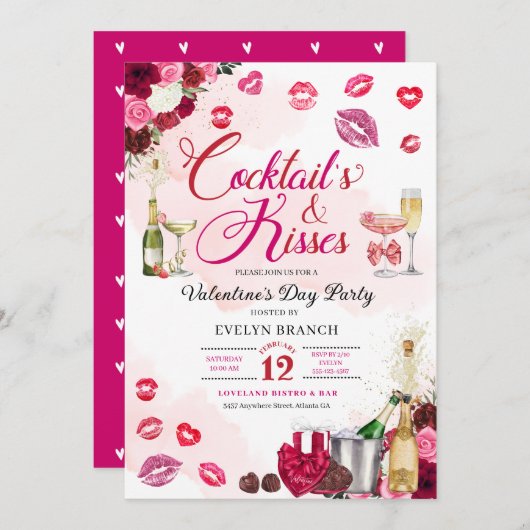 カクテルとキスガレンティーヌデイパーティー 招待状 (正面/裏面)