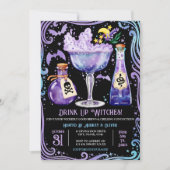 カクテルとコスチュームウィッチハローウィンパーティ 招待状 (正面)