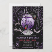 カクテルとコスチュームハロウィンブラックウィドウ 招待状 (正面)
