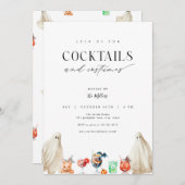 カクテルとコスチュームハローウィンパーティ招待状 招待状 (正面/裏面)