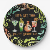 カクテルとコスチュームハローウィンパーティ ペーパープレート (正面)