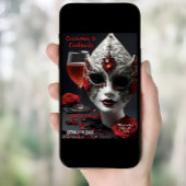 カクテルとコスチューム　ヴェネツィアンマスク　ハロウィン 招待状