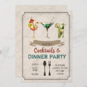 カクテルとディナーパーティの招待状 招待状 (正面/裏面)