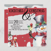 カクテルとドリンク付きクリスマス雪だるま 招待状 (正面/裏面)