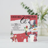 カクテルとドリンク付きクリスマス雪だるま 招待状 (スタンド正面)