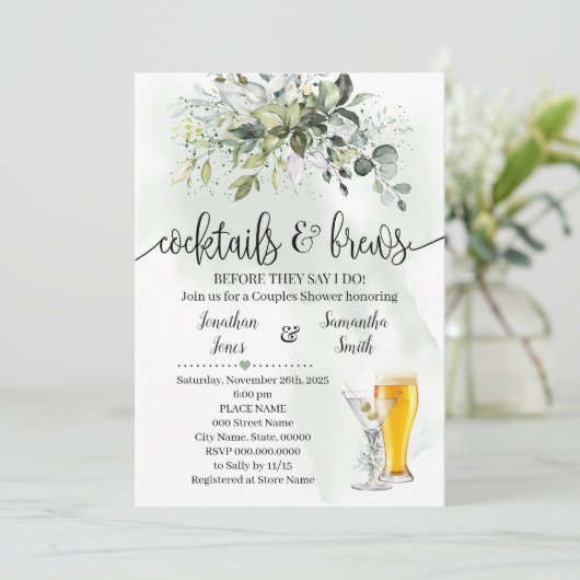 カクテルとブライトシャワーのユーカリ緑 招待状 (スタンド正面)