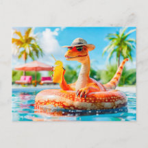 カクテルとプールにディノ