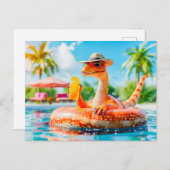 カクテルとプールにディノ シーズンポストカード (正面/裏面)