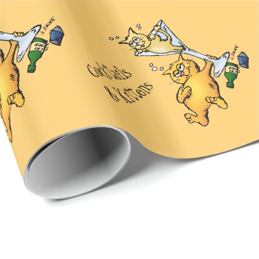 カクテルと子猫のおもしろい金ゴールドラッピング紙 ラッピングペーパー (ロールコーナー)