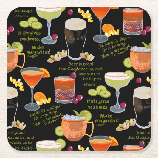 カクテルと熟考 スクエアペーパーコースター (正面)