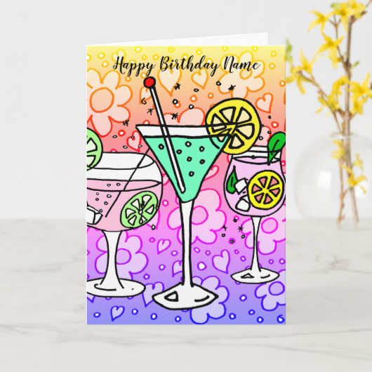 カクテルと花誕生日 カード (黄色い花)