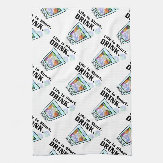 カクテルのバータオル、生命は短いです。 飲み物 キッチンタオル (縦)