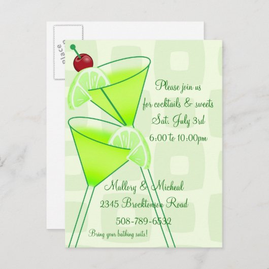 カクテルのパーティの招待状 インビテーションポストカード (正面/裏面)