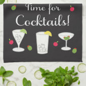 カクテルの時間クラシックレトロドリンク黒 キッチンタオル (折り畳み)