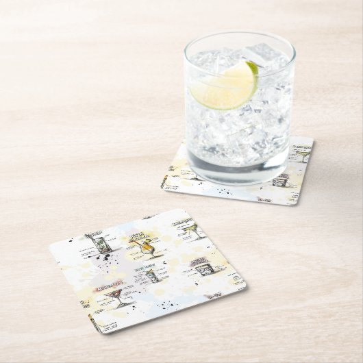 カクテルの飲み物のレシピのデザイン スクエアペーパーコースター (インサイチュ)