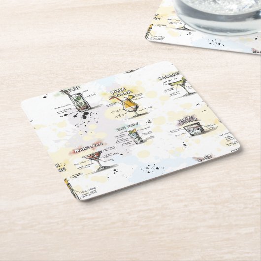 カクテルの飲み物のレシピのデザイン スクエアペーパーコースター (アングル)