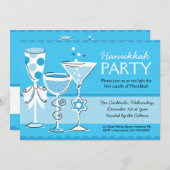 カクテルを持つハヌカーのパーティの招待状 招待状 (正面/裏面)