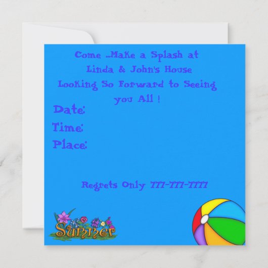 カクテルを持つプールのパーティの招待状、Sunglass 招待状 (裏面)