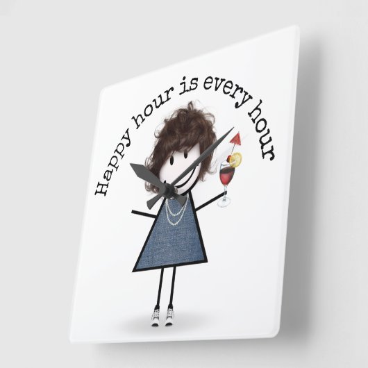 カクテルを添えたハッピーアワースティックガール スクエア壁時計 (傾斜)