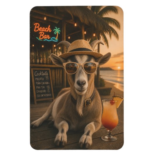 カクテルを飲むビーチのヤギ マグネット (縦)