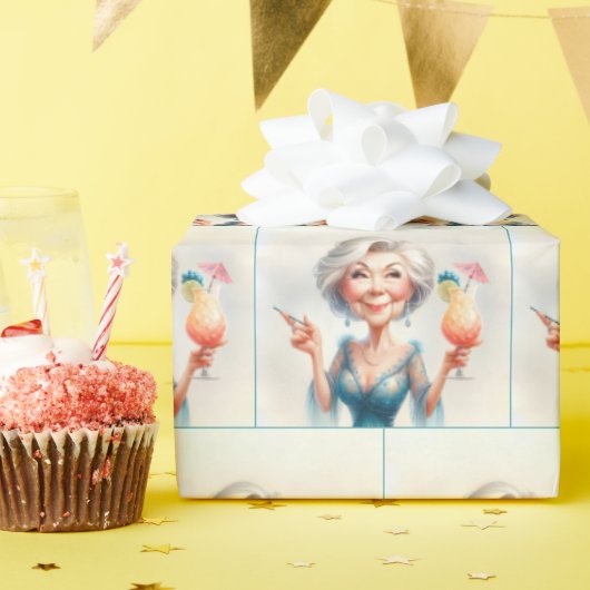 カクテルを飲む上品な老婦人 ラッピングペーパー (誕生日パーティー)