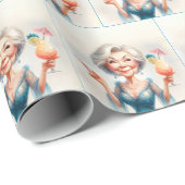 カクテルを飲む上品な老婦人 ラッピングペーパー (ロールコーナー)