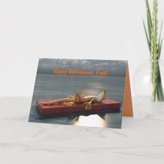 カクテルを飲む太陽に浮かぶカエルが幸せな退職 カード (正面)